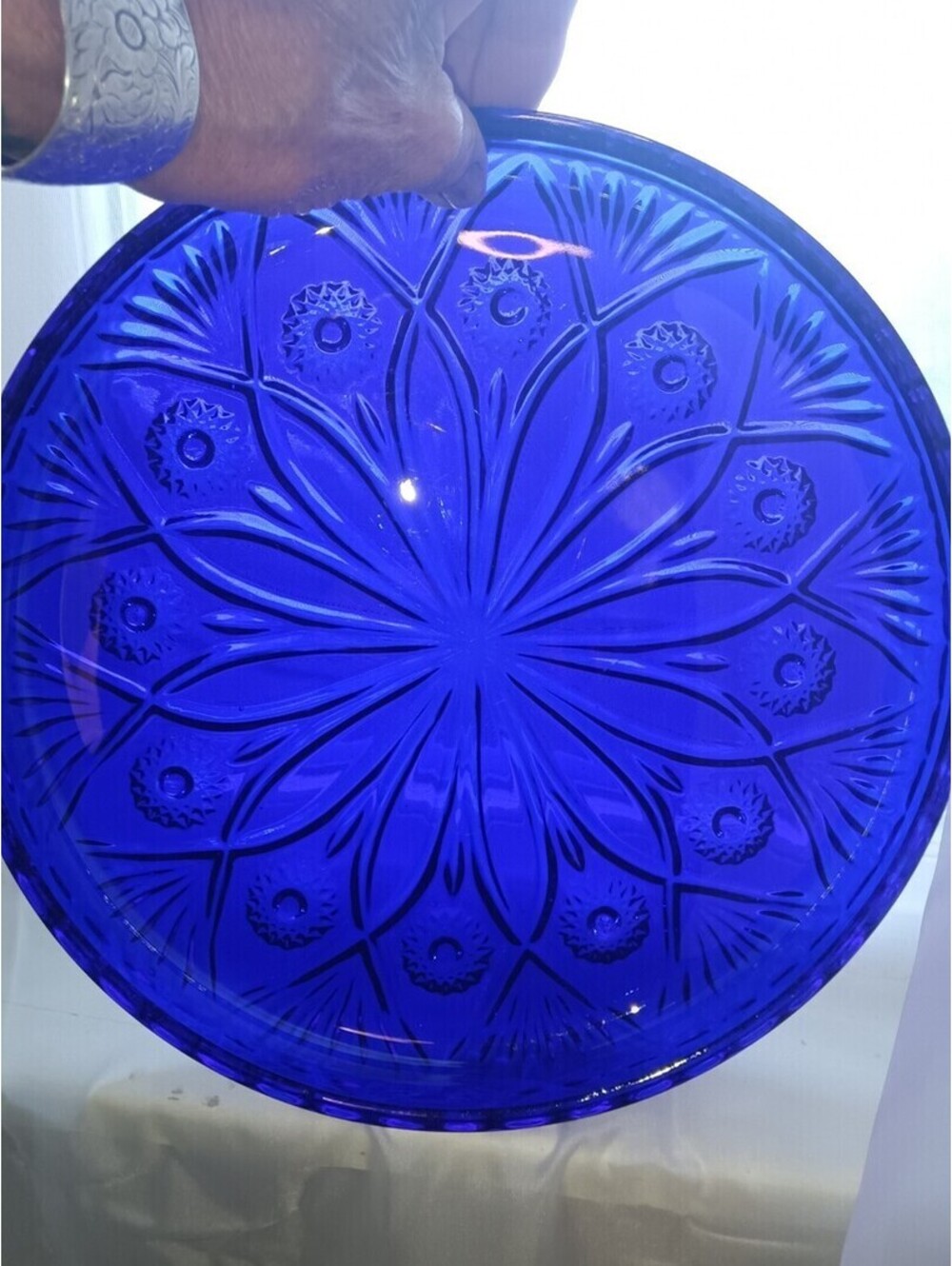 Avon Fostoria American Blue Classics Platter or Avon Blue Starburst Chop Plate